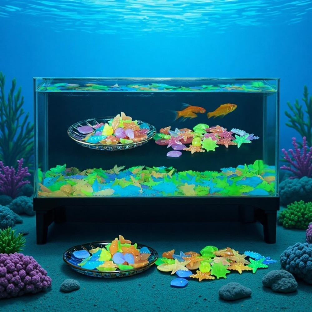 Aquarium Planted Fish Tank - Parlayan Işıltılı Okyanus Taşları Floresan Deniz